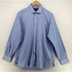 POLO RALPH LAUREN Shirt Men 16 34 35 Easy Care Cotton Stretch Dress Printed Blue
